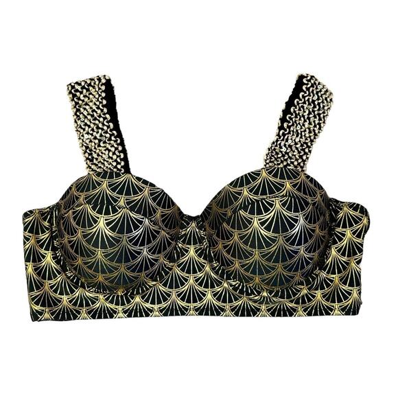 Sirencore Mermaid Metallic Gold Crop Bra Top Festival Cage Club Party Rave Sz M - Picture 2 of 11